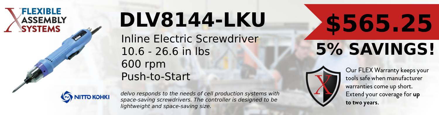 Nitto Kohki-Delvo 165511454, DLV8144-LKU, Inline Electric Screwdriver, 10.6 - 26.6 in lbs